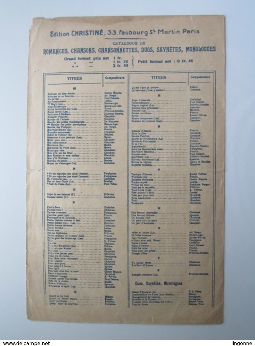 PARTITION LUI NON PLUS ! CHANSON COMIQUE NIBOR Concert Mayol Raoult Senga Myra Trebitsch Gabaroche  17,5 X 27,5 Cm Env - Autres & Non Classés