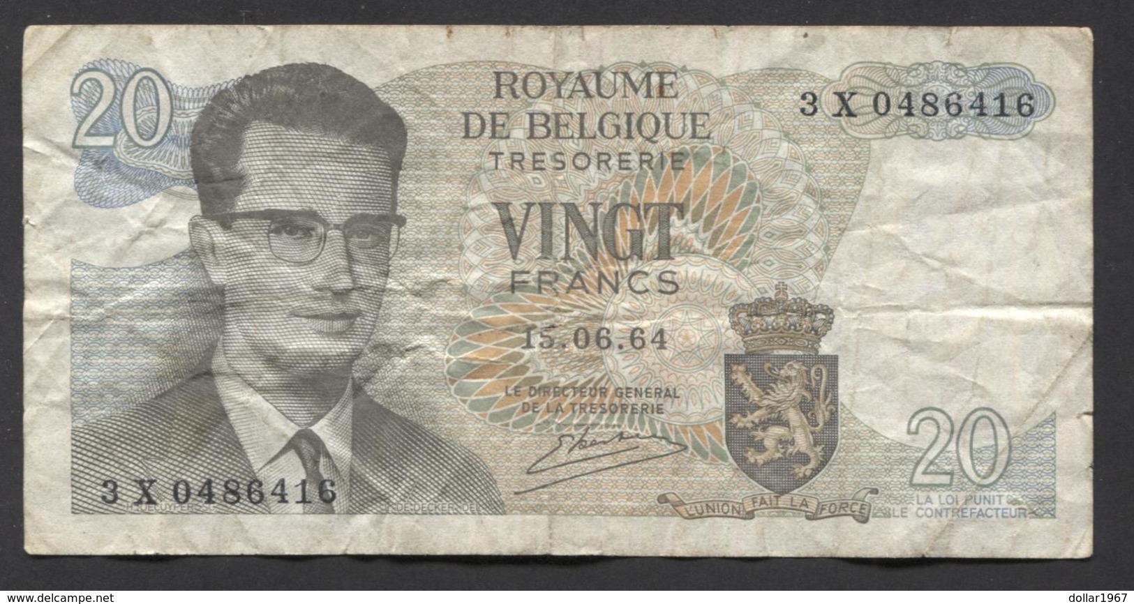 België Belgique Belgium 15 06 1964 -  20 Francs Atomium Baudouin. 3 X 0486416 - 20 Francs