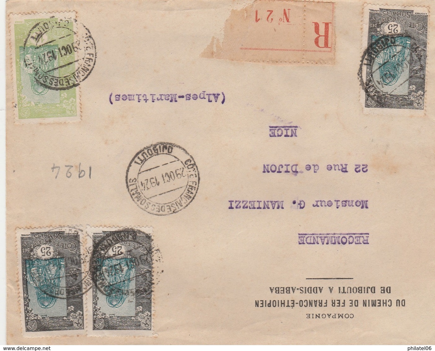 COTE DES SOMALIS  LETTRE CHEMIN DE FER FRANCO-ETHIOPIEN 1924 - Lettres & Documents