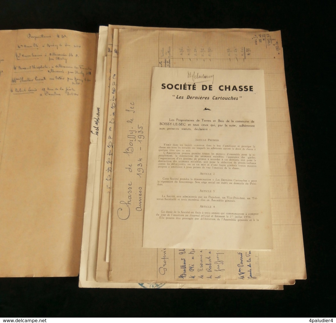 ( Chasse Essonne ) BOISSY-LE-SEC SOCIETE DE CHASSE  " LES DERNIERES CARTOUCHES " 1934/1935 Documents Originaux - Chasse/Pêche