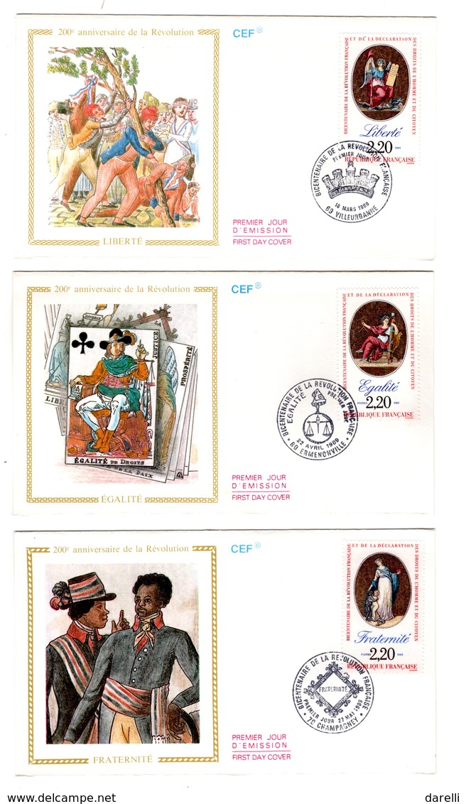 FDC France 1989 - Bicentenaire De La Révolution Française - Liberté YT 2573 - Egalité  YT 2574 - Fraternité YT 2575 - 1980-1989