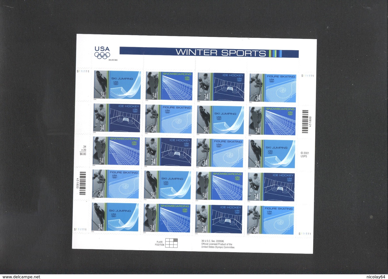 Winter Olympic 2002 Sheet Of USA  MNH - Winter 2002: Salt Lake City