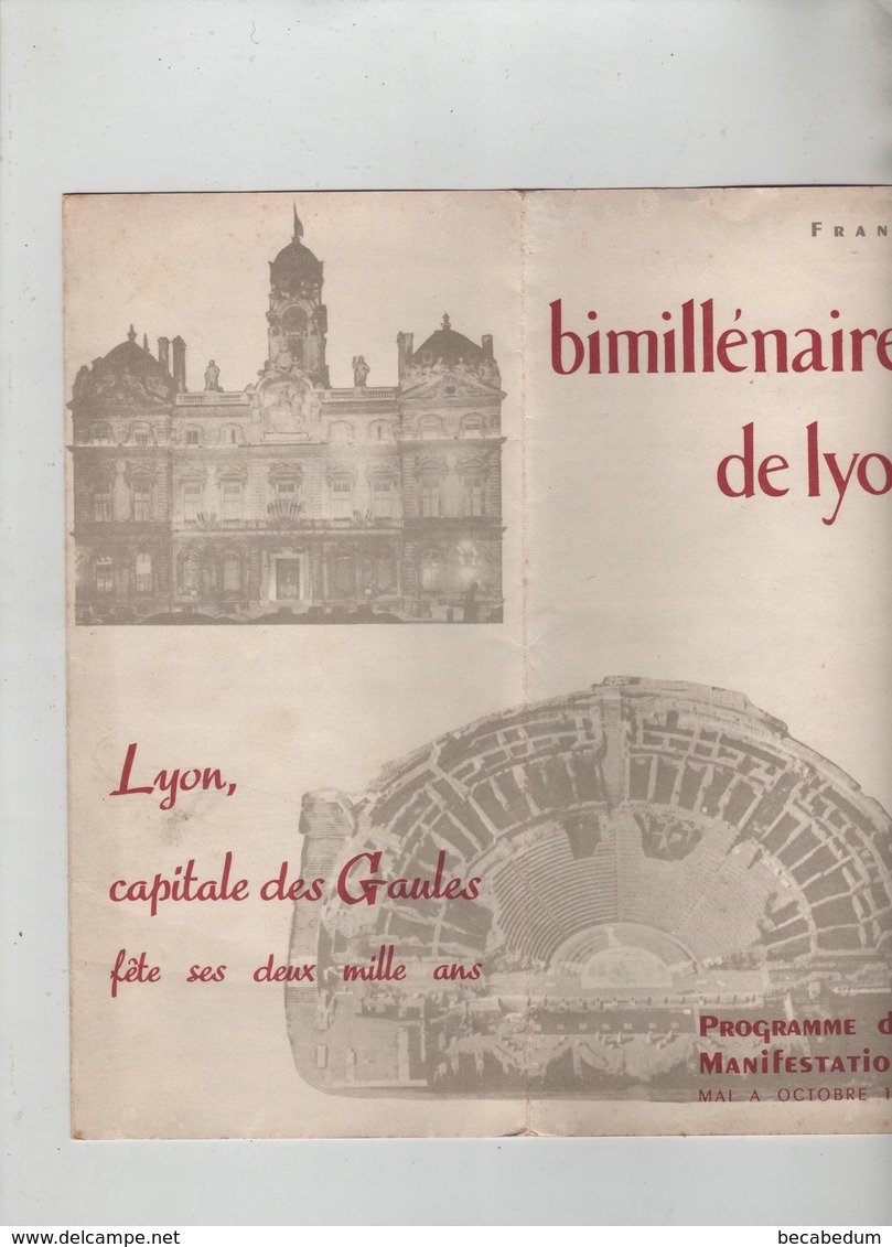 Bimillénaire De Lyon Charbonnières Comité Fêtes Propagande Programme Des Manifestations 1958 - Non Classés