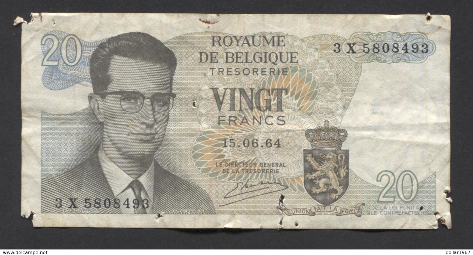 België Belgique Belgium 15 06 1964 -  20 Francs Atomium Baudouin. 3 X 5808493 - 20 Franchi