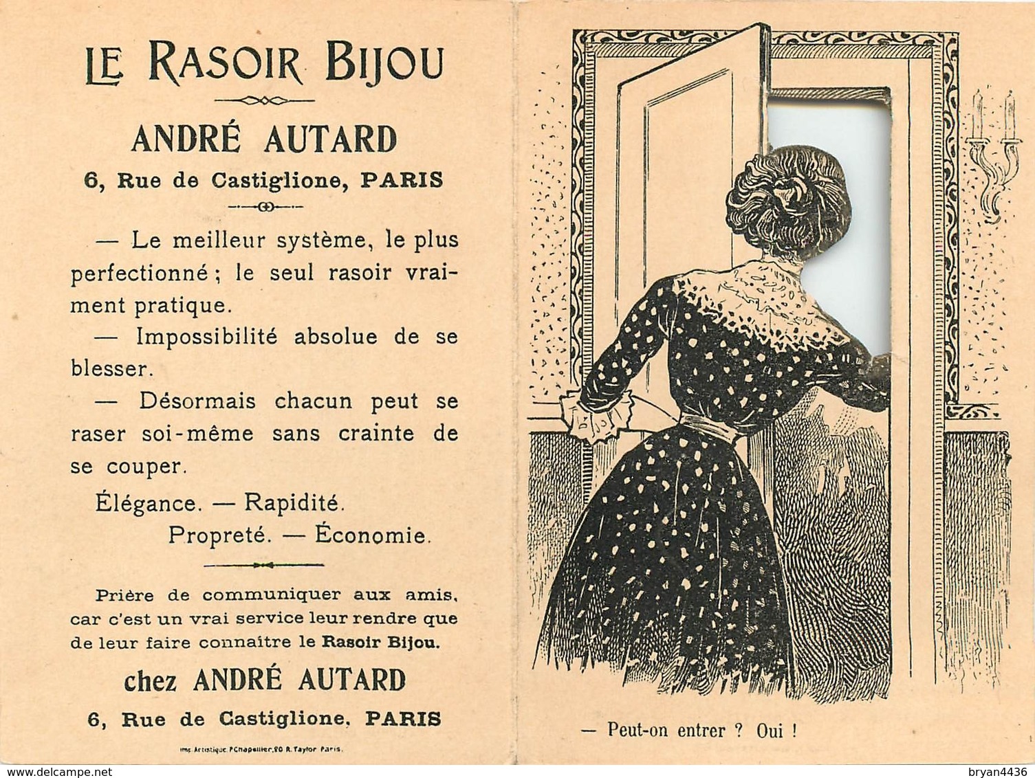 LE RASOIR "BIJOU" - CARTE PUB ANCIENNE à SYSTEME FENËTRE DOUBLE, FORMAT OUVERT (11 X 14 Cm) - TB. - Advertising