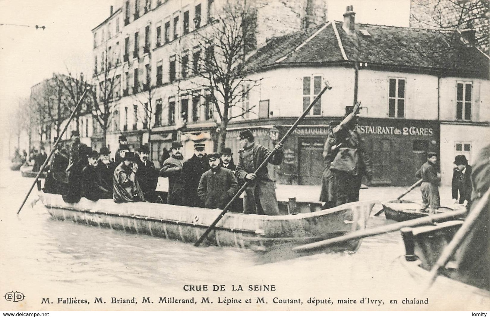 94 Ivry Sur Seine Restaurant Des 2 Gares Crue De La Seine Fallieres Briand Millerand Lepine Coutant En Chaland - Ivry Sur Seine