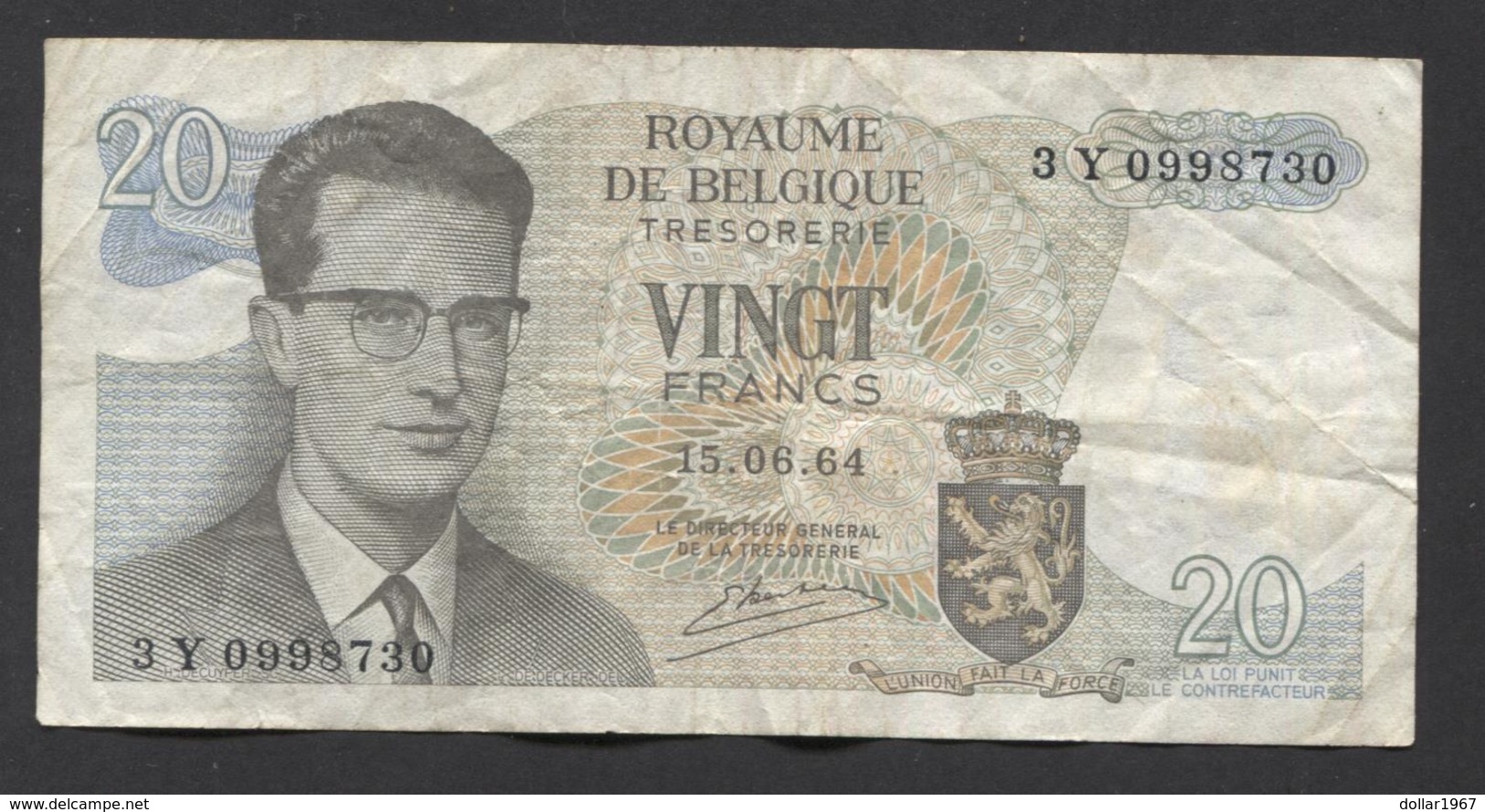 België Belgique Belgium 15 06 1964 -  20 Francs Atomium Baudouin. 3 Y 0998730 - 20 Franchi