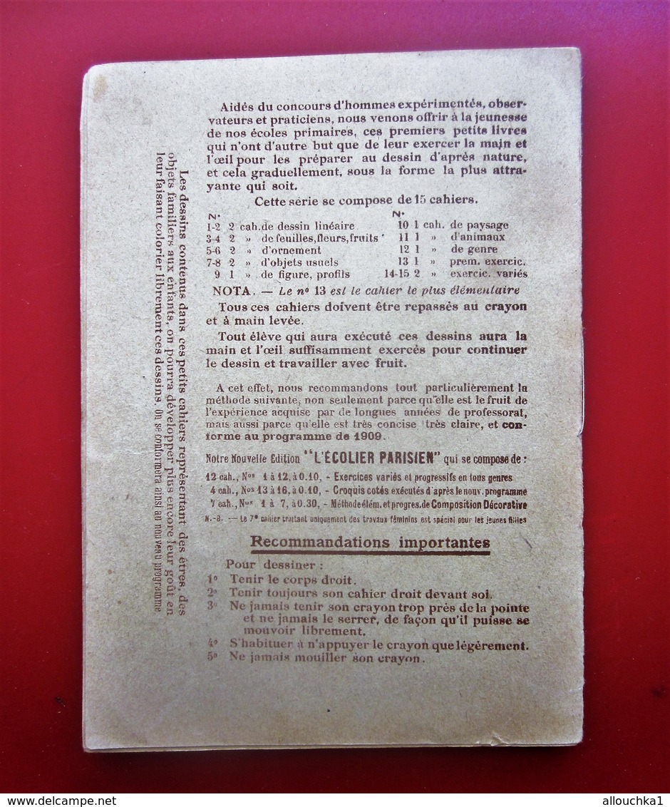 1920 Jean Cousin Petite Méthode élémentaire de Dessin Linéaire à Colorier Conformément Circulaire Ministériel 10-10-1880