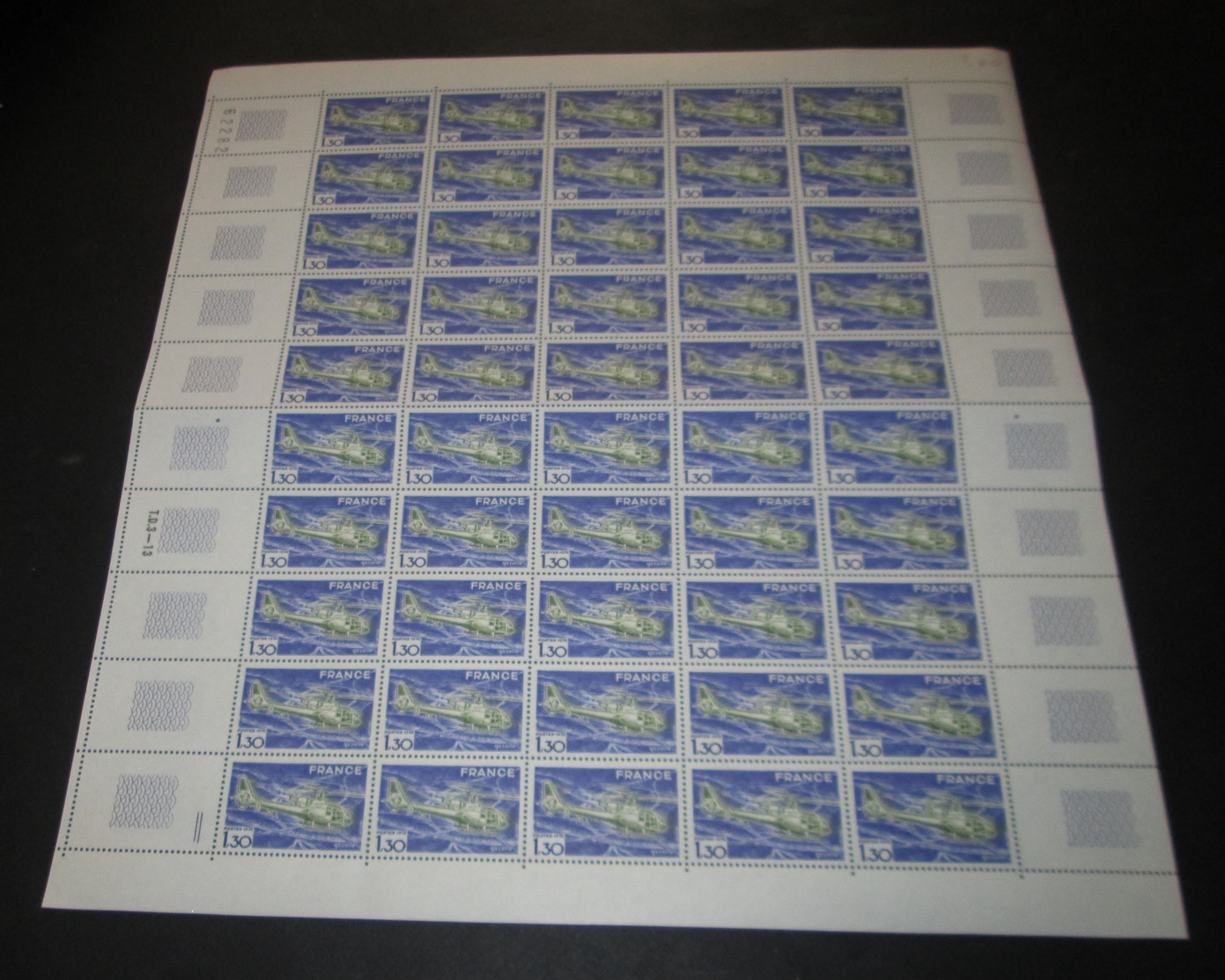 France 1974  Neuf** N° 1805 Hélicoptère Gazelle   Feuille  Complète (full Sheet) 50 Timbres - Full Sheets