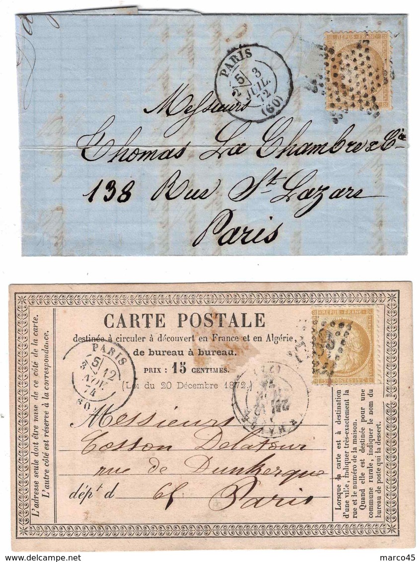 PARIS BC CACHET RP1380 AVEC ETOILE MUETTE - 1849-1876: Période Classique