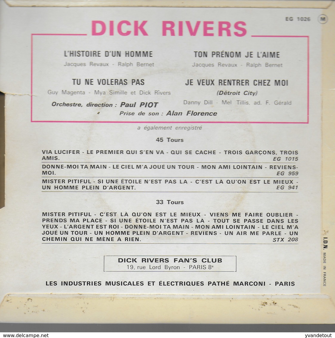 Dick Rivers. L'histoire D'un Homme. Photo Benjamin - Collectors