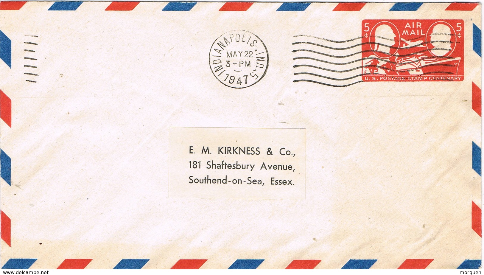 32613. Entero Postal Aereo INDIANAPOLIS (Ind) 1947. Whashington Y Franklin - Cartas & Documentos