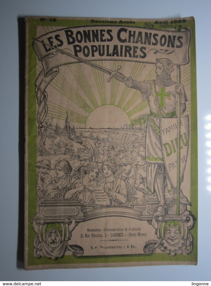 LANGRES (Haute-Marne) LES BONNES CHANSONS POPULAIRES 1929, N° 16, 16 Pages, Partitions, Monologue, Théatre Cafés VIARD.. - Autres & Non Classés