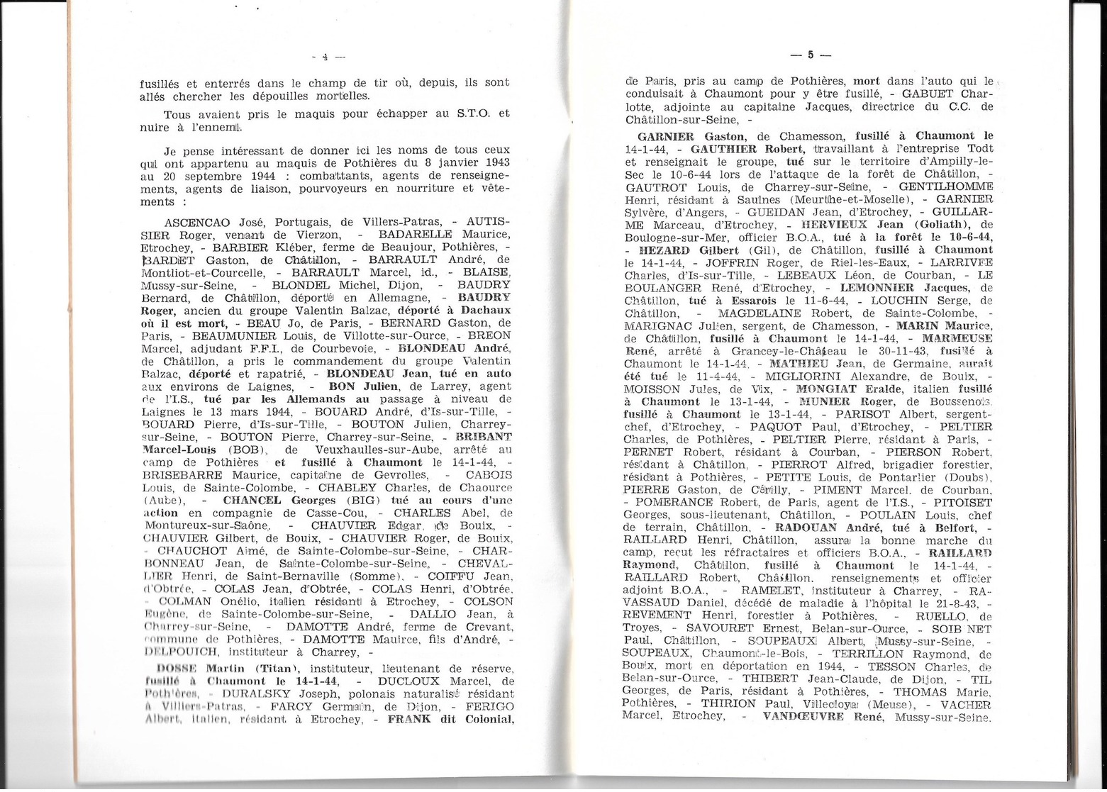 WW2 C: "la Région De Chatillon Sur Seine Dans La Résistance" Par MLLE GABUET 40 Pages  état Neuf   Sans Date - Documents Historiques
