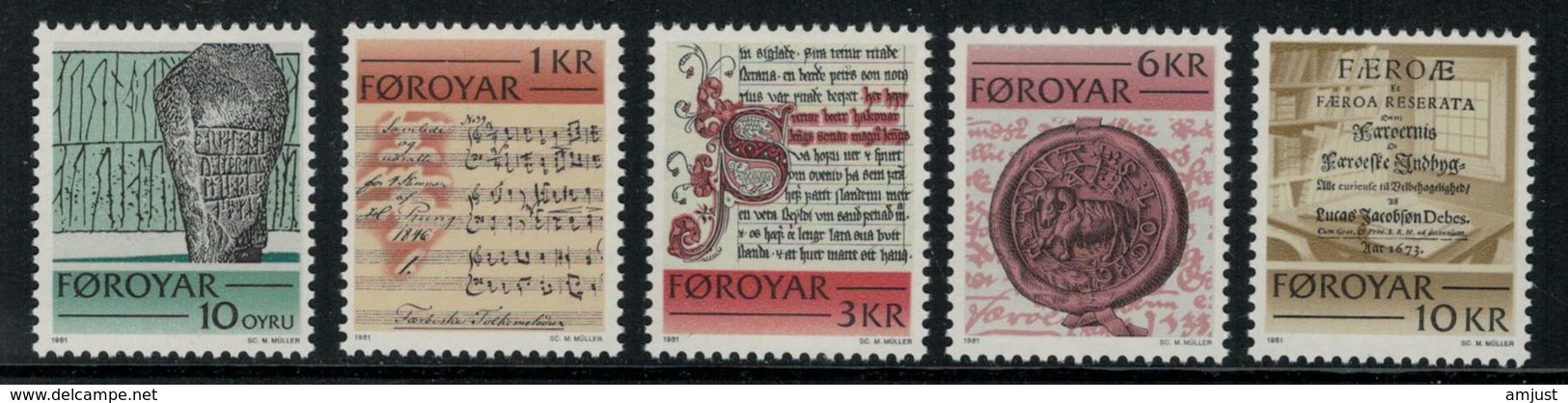 Iles Féroé // 1981 // Ecrits Historiques  Timbres Neufs ** MNH No.59-63 Y&T - Faroe Islands