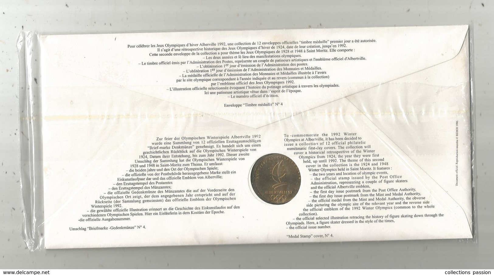 Enveloppe Officielle "timbre Médaille" Premier Jour,J.O. D'hiver ,1928 , SAINT MORITZ ,4 Scans ,  Frais Fr : 1.95 E - Professionnels / De Société