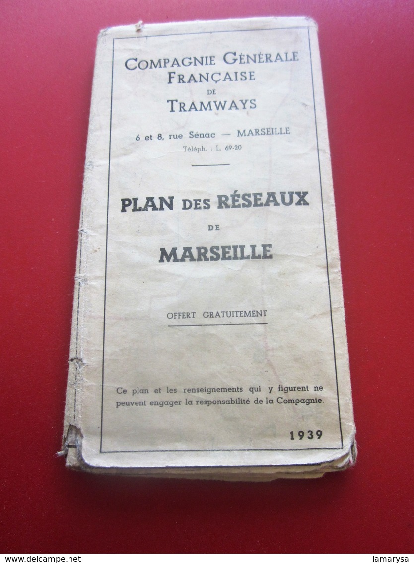 1939 COMPAGNIE GÉNÉRALE DES TRAMWAYS Plans Des Réseaux - Schémas De Lignes De Marseille Renseignements Généraux Europe - Europe