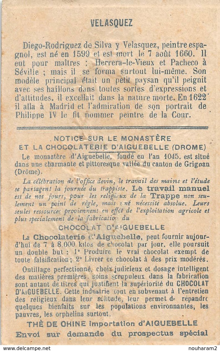 Chromos Réf. T 18-123 - Chocolat Aiguebelle - Velasquez, Peintre, Peinture - Aiguebelle