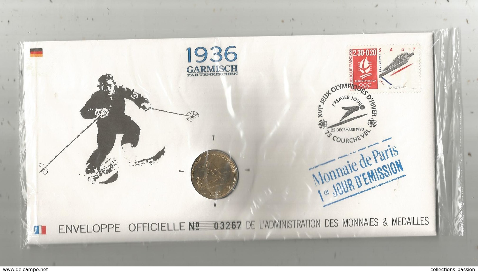 Enveloppe Officielle "timbre Médaille" Premier Jour,J.O. D'hiver ,1936 , GARMISCH Partenkichen,4 Scans,frais Fr : 1.95 E - Professionnels / De Société