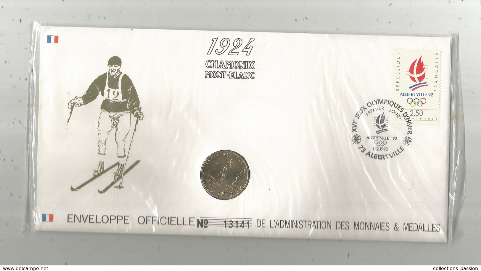 Enveloppe Officielle "timbre Médaille" Premier Jour,J.O. D'hiver ,1924 , CHAMONIX Mont Blanc,4 Scans,frais Fr : 1.95 E - Professionnels / De Société