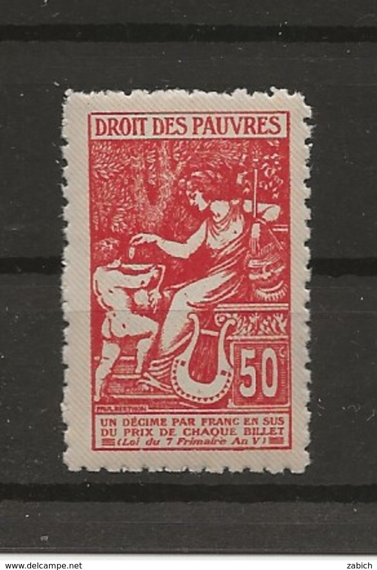 FISCAUX DE FRANCE 1909 DROITS DES PAUVRES N°11 50 C ROUGE - Autres & Non Classés