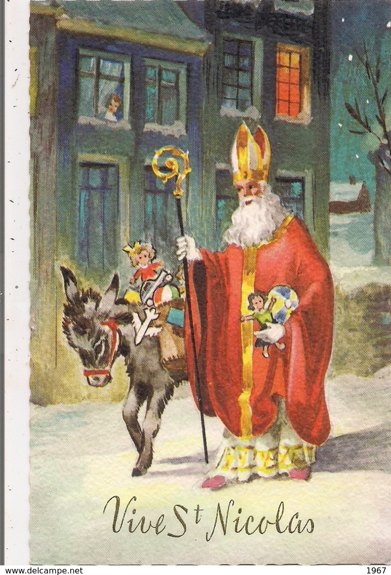 Carte Postale   -   Vive St-NICOLAS  -  Ane, Jouets, Maison - Saint-Nicolas