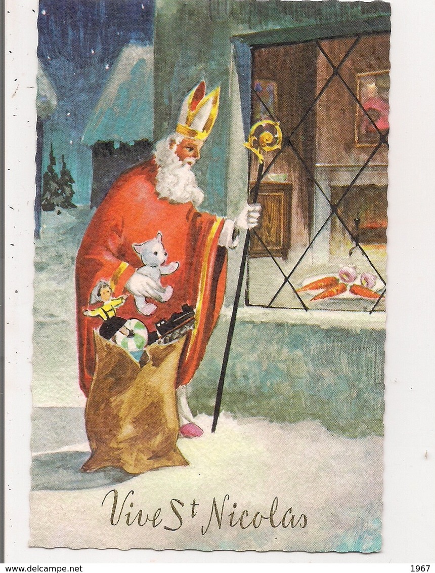 Carte Postale   -   Vive St-NICOLAS  -  Ane, Jouets, Maison  (différente) - Saint-Nicolas