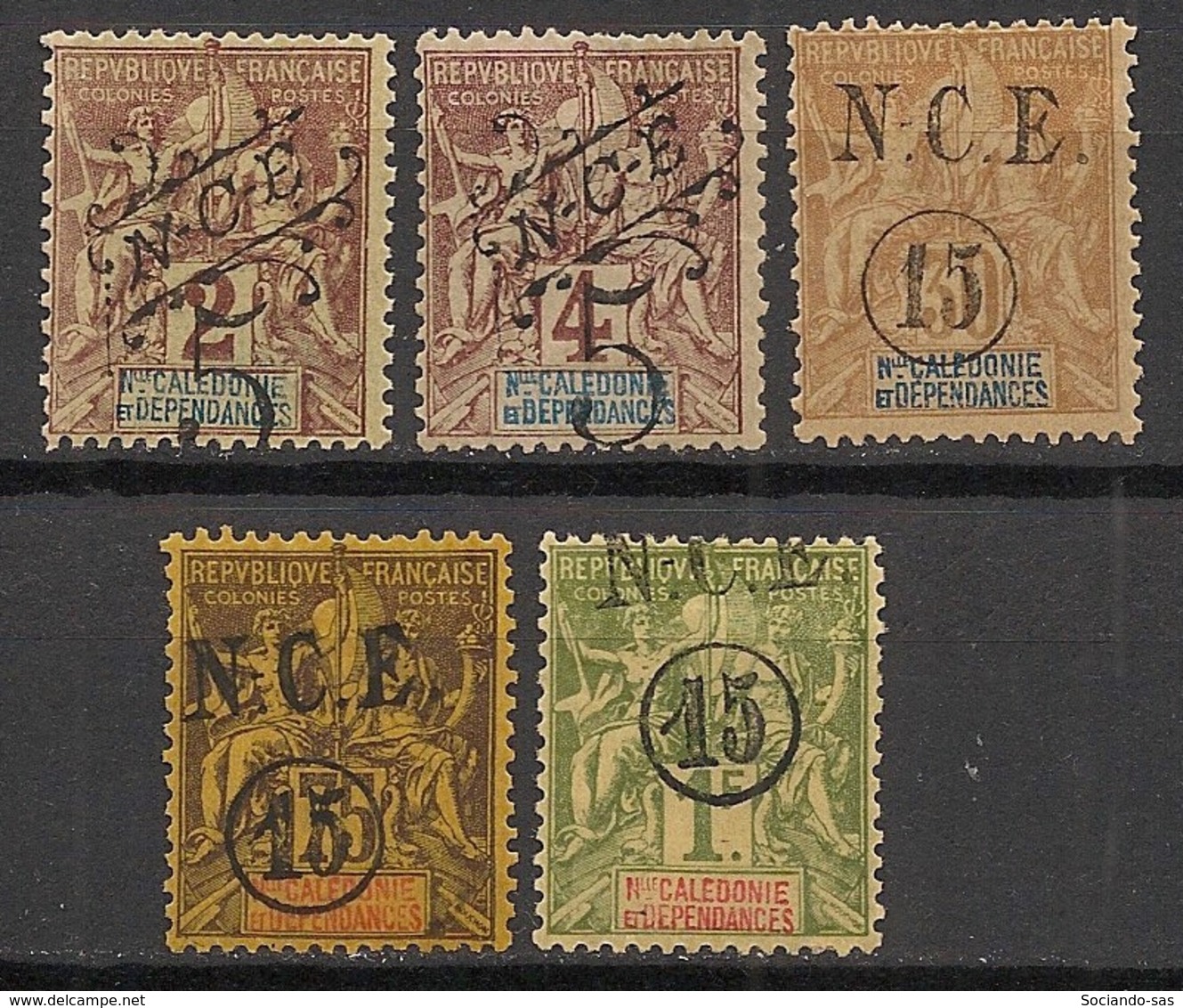 Nouvelle Calédonie - 1900-01 - N°Yv. 54 à 58 - Type Groupe Surchargés - Série Complète - Neuf * / MH VF - Ungebraucht