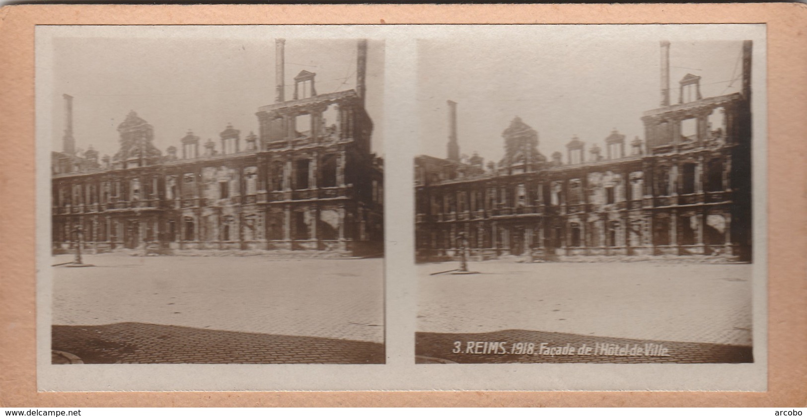 REIMS FACADE HOTEL DE VILLE 1918 Vue Stereoscopique - Visionneuses Stéréoscopiques