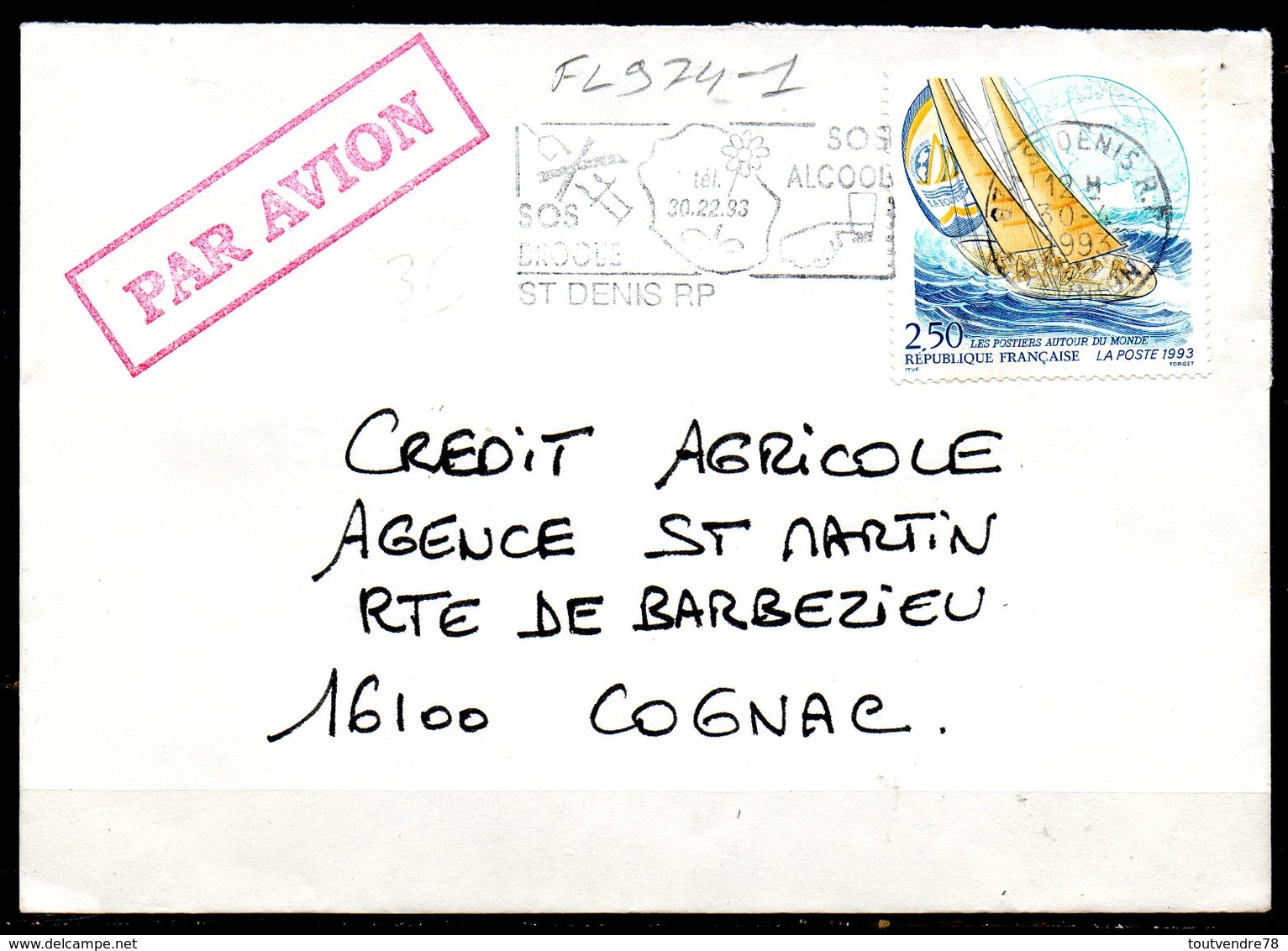 FL974-1 / Dept 974 (Réunion ) ST DENIS R,P, 1993 > FG Illustrée / SOS Alcool – SOS Drogue - Mechanical Postmarks (Advertisement)
