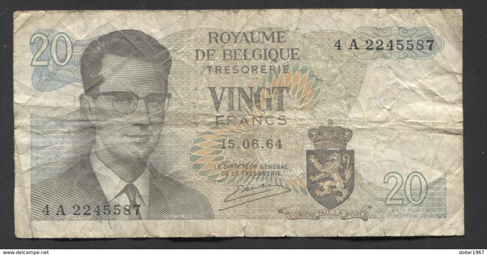België Belgique Belgium 15 06 1964 -  20 Francs Atomium Baudouin. 4 A 2245587 - 20 Franchi