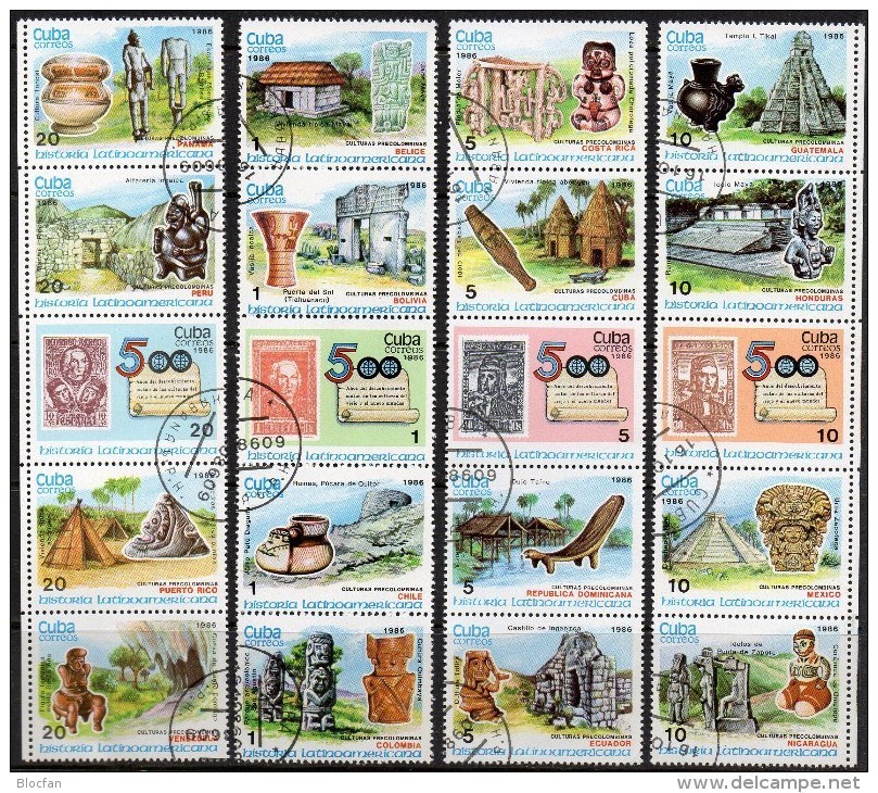 Maya-Kunst 1986 Kuba 3042/61 4xZD O 7€ Entdeckung Amerika Ss Stamp On Stamps 500 Year New America Se-tenant Bf Cuba - Variétés & Curiosités