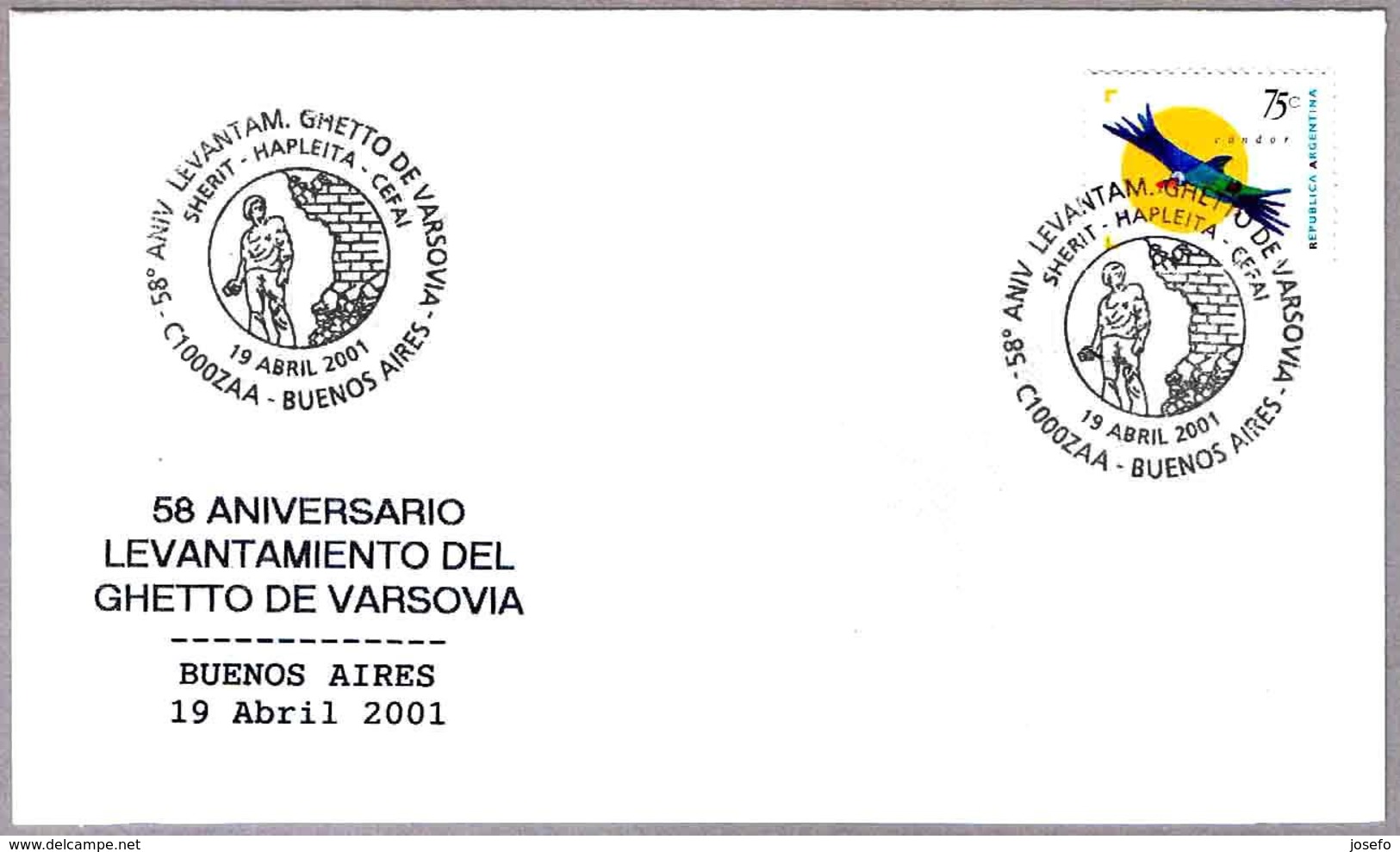 58 ANIV. LEVANTAMIENTO GHETTO DE VARSOVIA - Warsaw Ghetto Uprising. Buenos Aires 2001 - Judaísmo