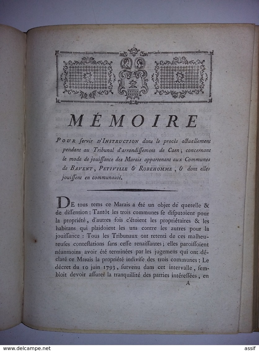 MARAIS de Troarn , Bavent  -  Petiville  - Robehomme  RELIURE  env. 22 Imprimés  et manuscrits 18è Propriété Usages