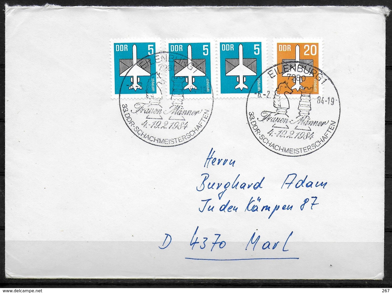 DDR  Lettre 1984 Eilenburg    Echecs - Scacchi