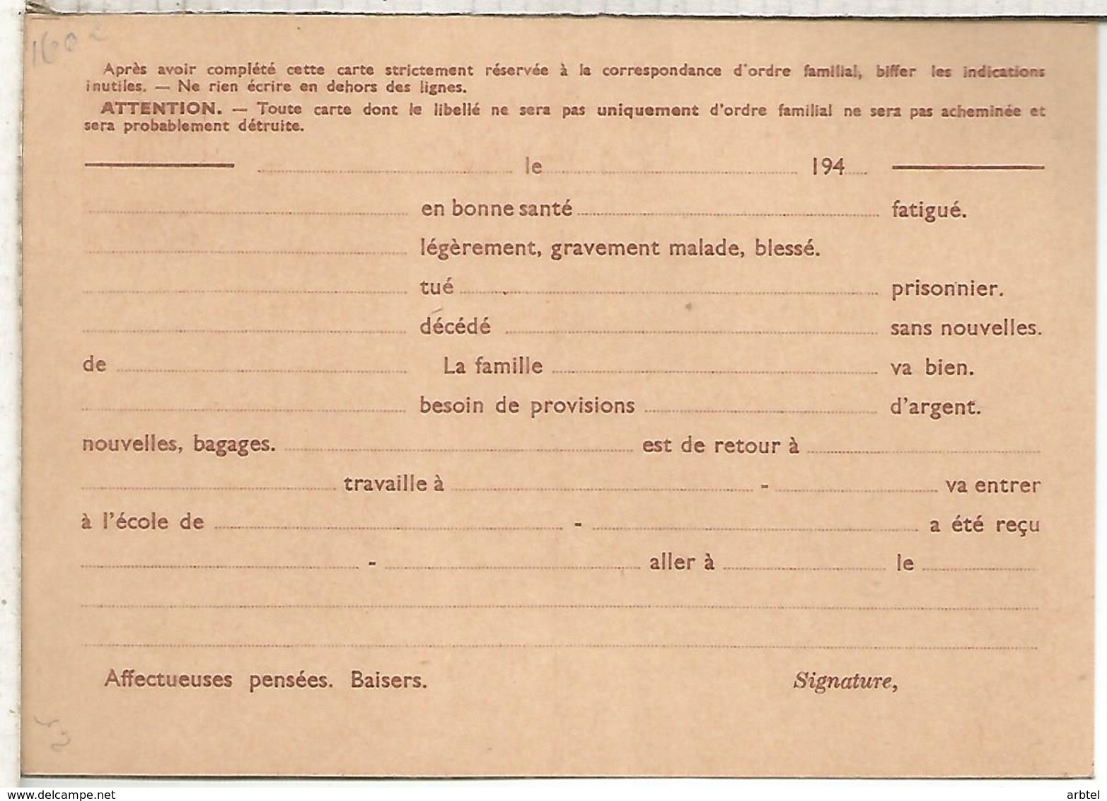 FRANCIA ENTERO POSTAL COMUNICACION INTERZONAL CON FRANCIA OCUPADA SEGUNDA GUERRA MUNDIAL - Autres & Non Classés