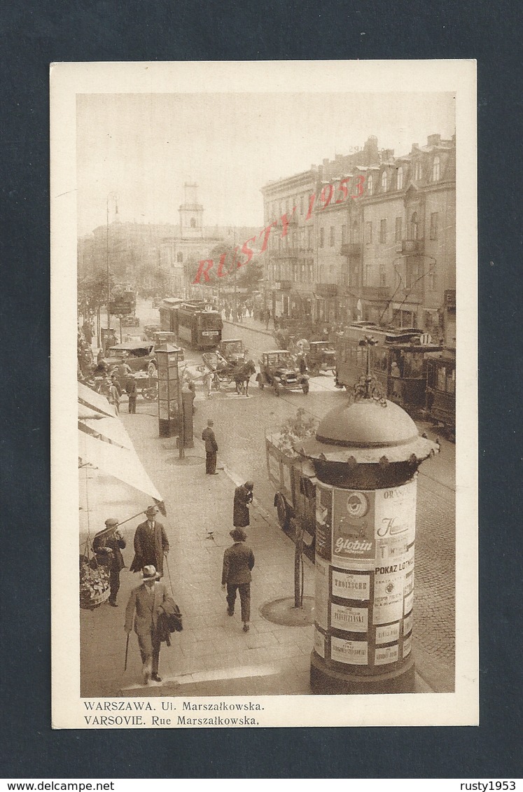 POLOGNE WARSZAWA VARSOVIE RUE MARSZALKOWSKA TRAMWAY TYPE KIOSQUE NON ECRITE : - Pologne