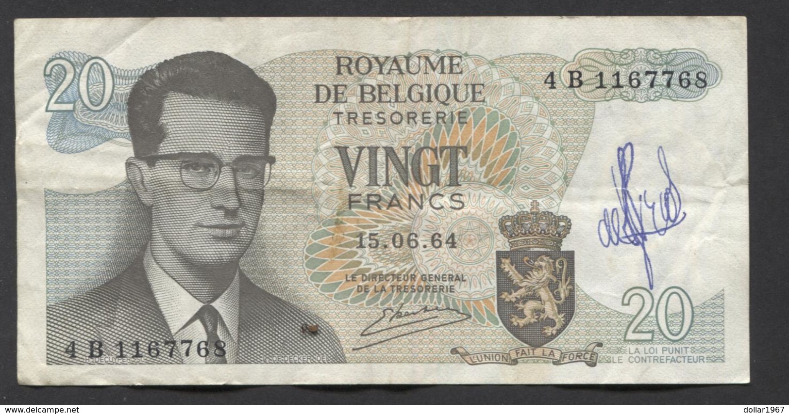 België Belgique Belgium 15 06 1964 -  20 Francs Atomium Baudouin. 4 B 1167768 - 20 Franchi