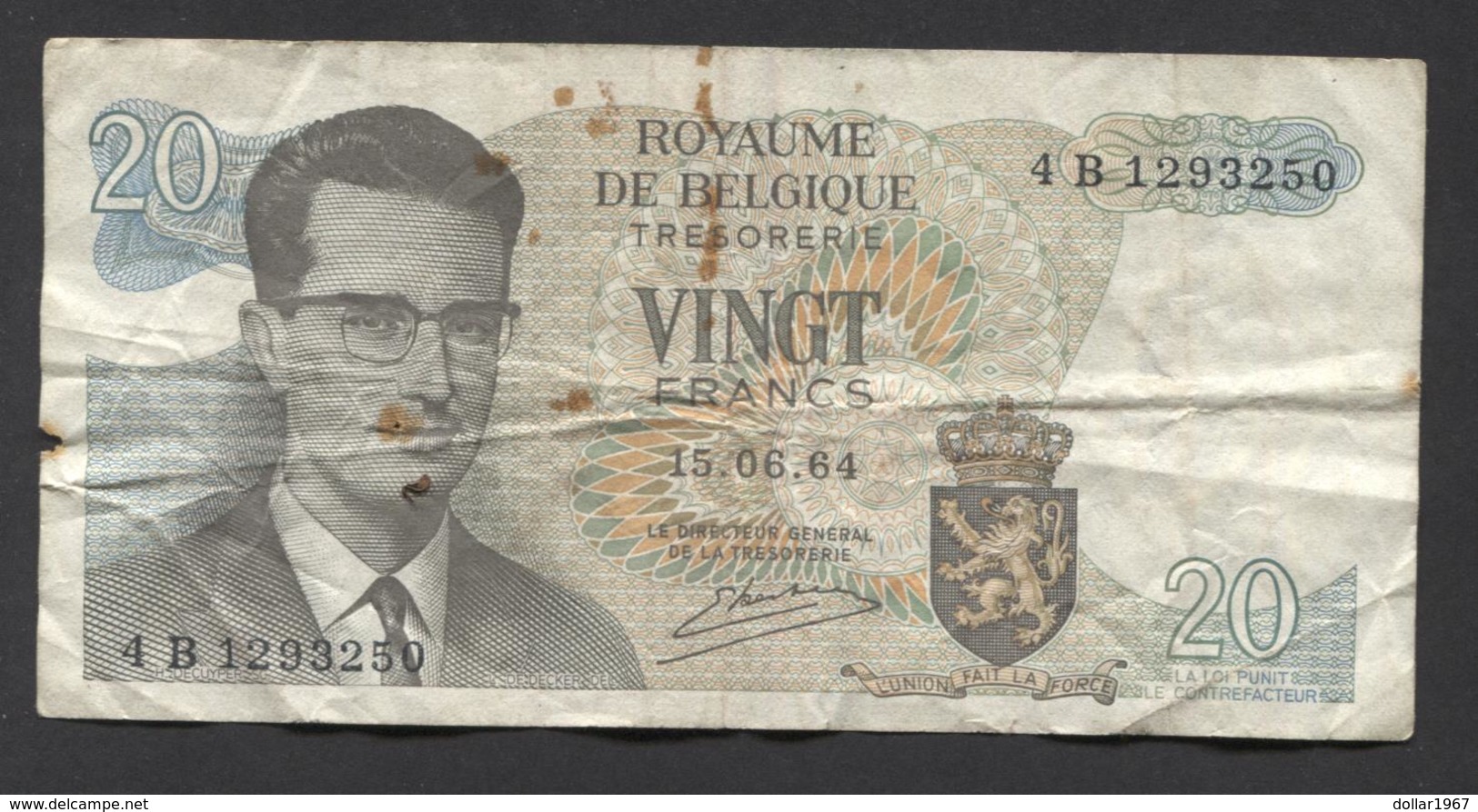 België Belgique Belgium 15 06 1964 -  20 Francs Atomium Baudouin. 4 B 1293250 - 20 Francs