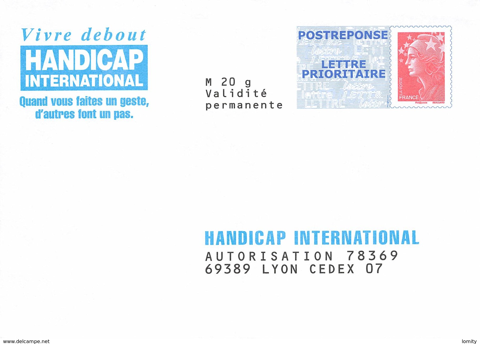 Entier Postal Neuf Lot De 5 Enveloppes Différentes Reponse Handicap International Apprentis Auteuil Arc - PAP: Antwoord