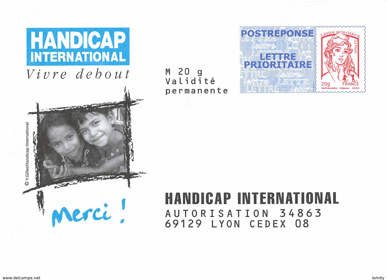 entier postal neuf lot de 5 enveloppes différentes reponse handicap international apprentis auteuil arc