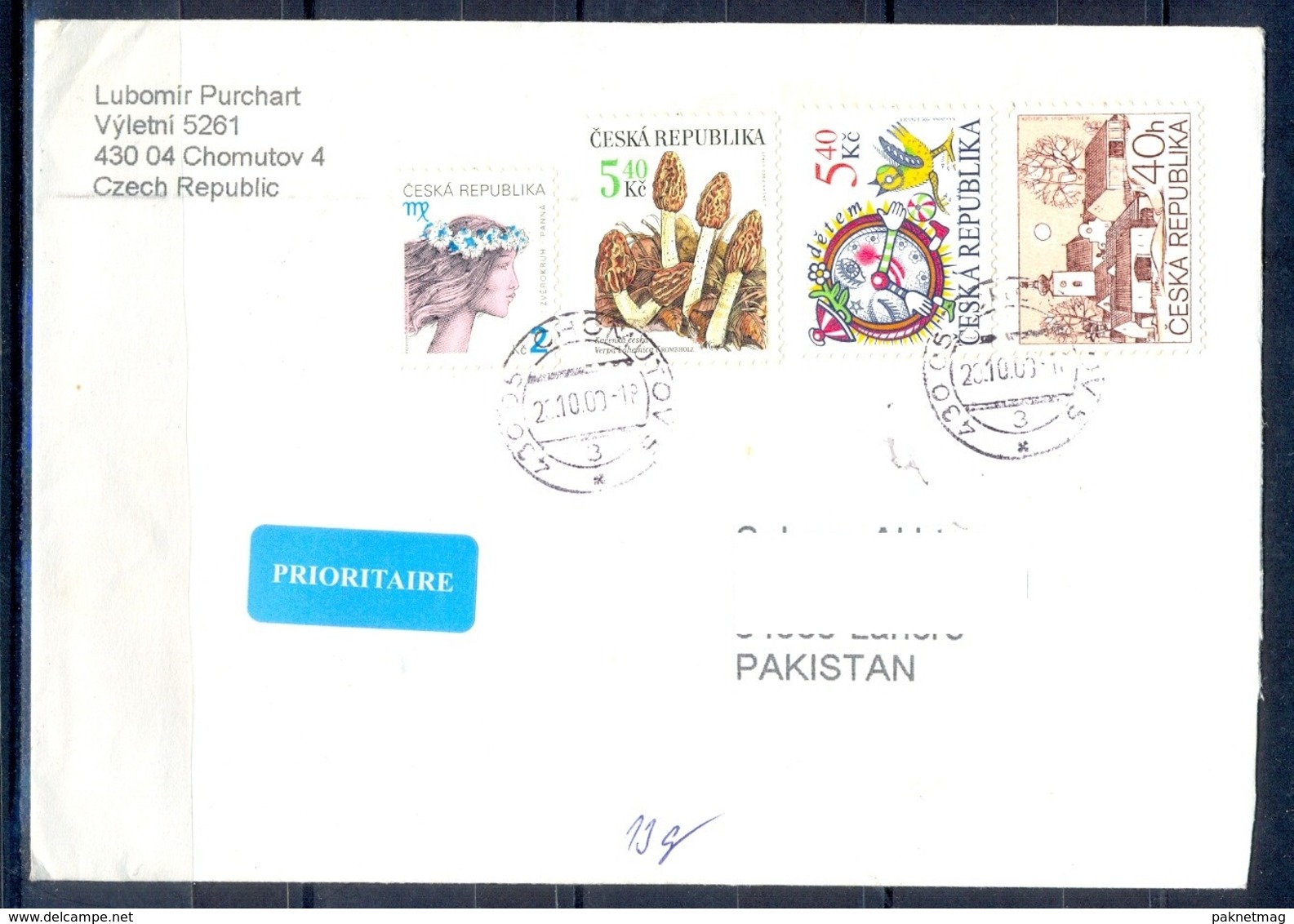 K599- Postal Used Cover. Posted From Czech Republic To Pakistan. Animals. Mushrooms. Building. - Other & Unclassified