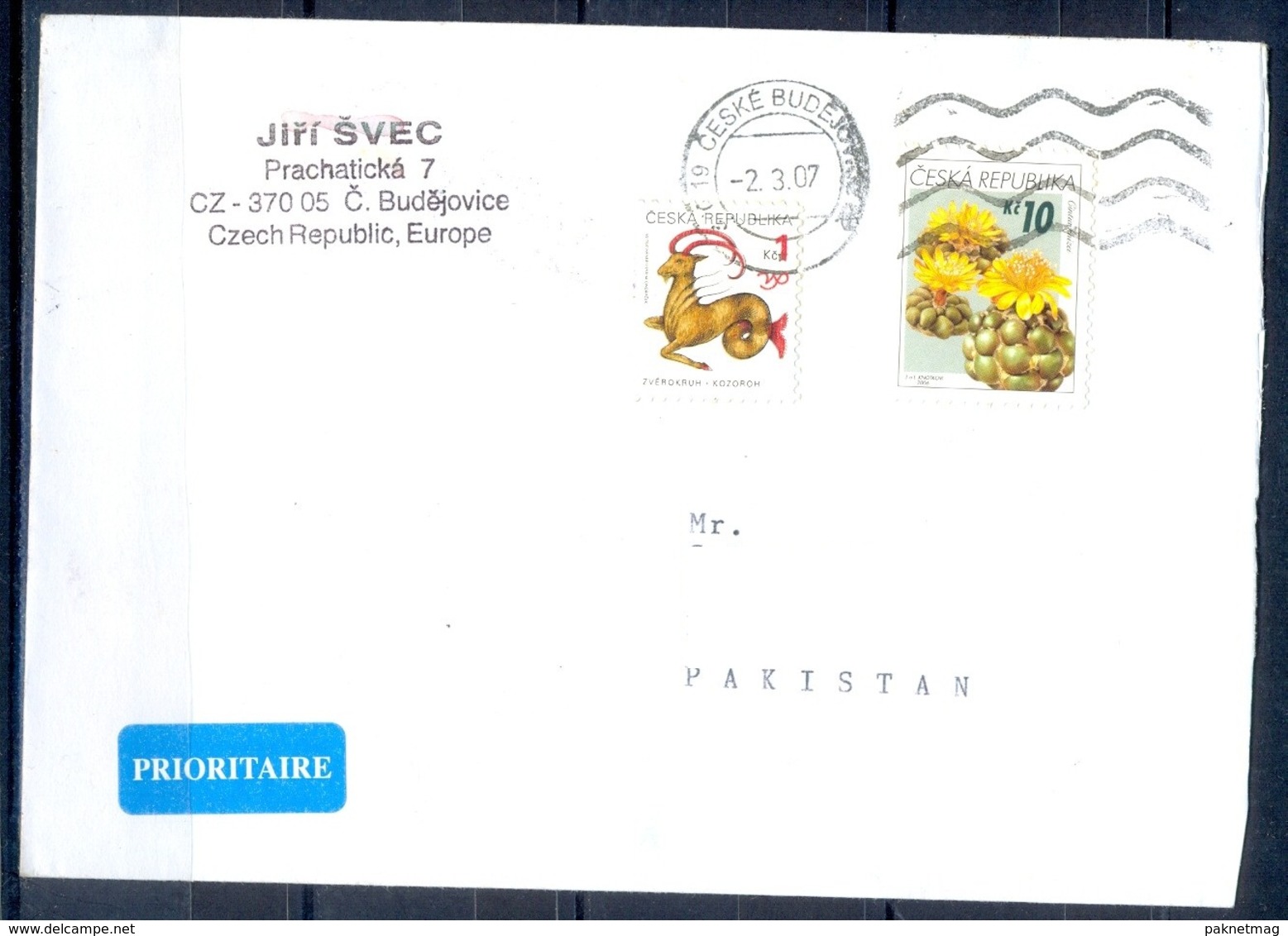 K607- Postal Used Cover. Posted From Czech Republic To Pakistan. Flowers. - Other & Unclassified