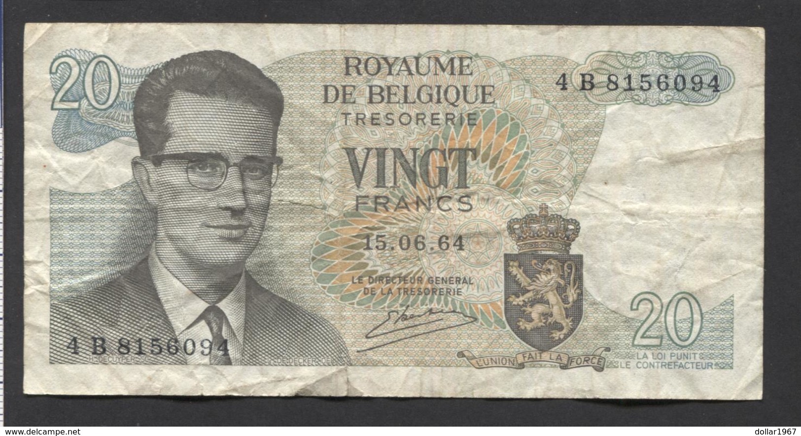 België Belgique Belgium 15 06 1964 -  20 Francs Atomium Baudouin. 4 B 8156094 - 20 Franchi