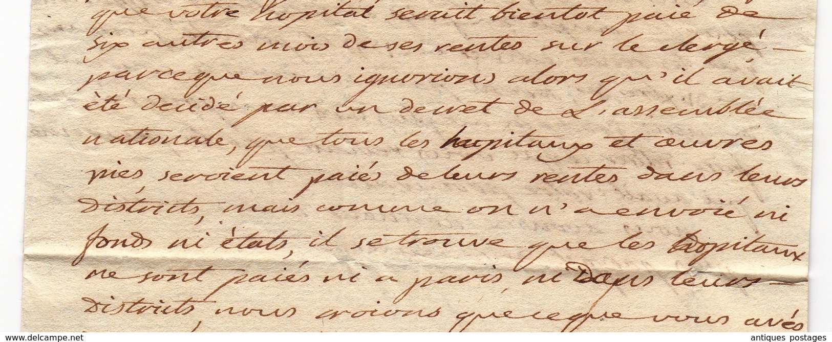 Lettre 1792 Aix en Provence Bouches du Rhône Révolution Française  Hôpital Saint Jacques Aups Var