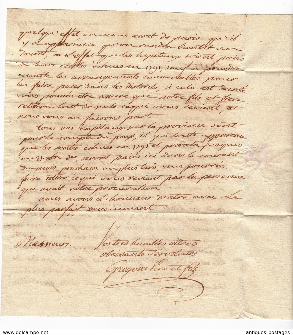 Lettre 1792 Aix en Provence Bouches du Rhône Révolution Française  Hôpital Saint Jacques Aups Var