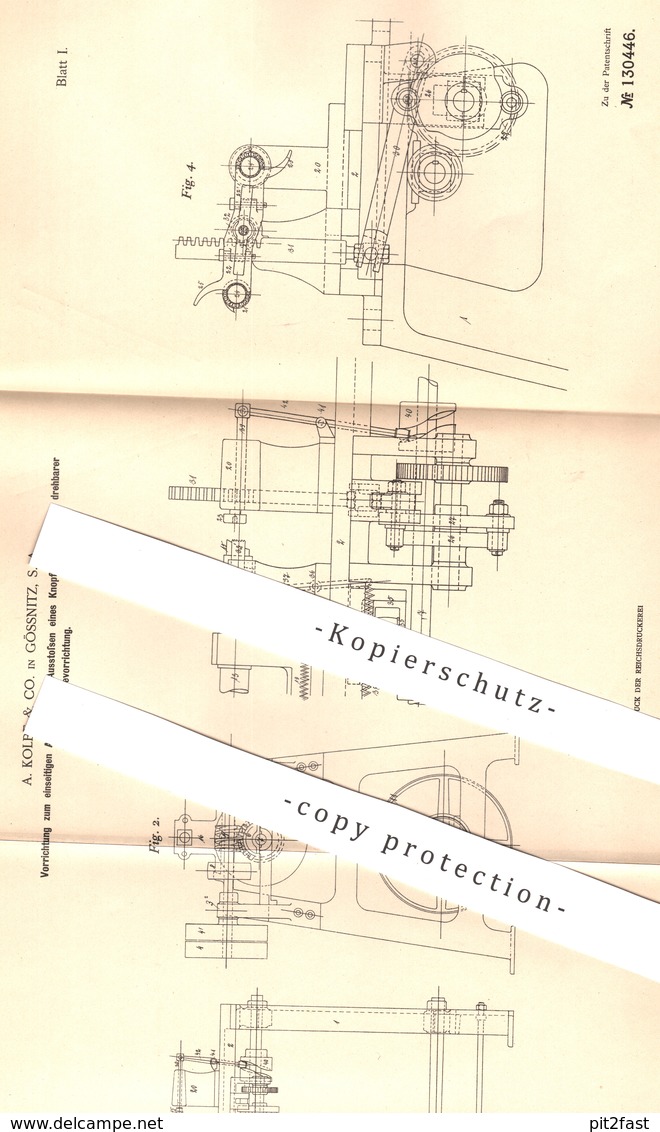 Original Patent - A. Kolbe & Co. , Gössnitz , 1901 , Knopf - Herstellung | Knöpfe | Schneider , Schneiderei , Mode !!! - Historische Dokumente