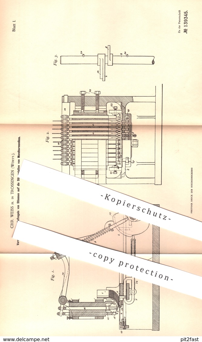 Original Patent - Chr. Weiss , Trossingen , 1901 , Stimmplatten Der Mundharmonika | Harmonika | Musik , Musikinstrument - Documents Historiques