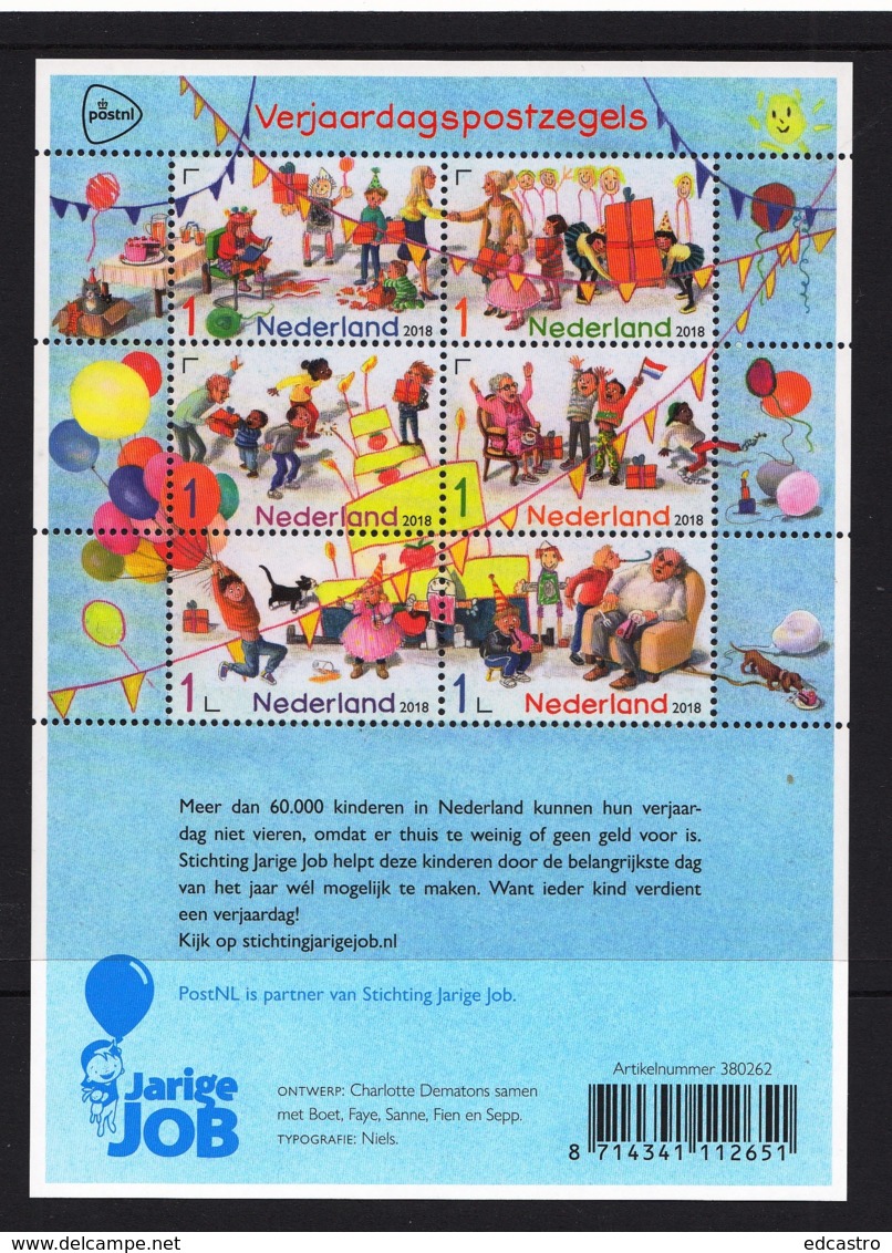 7.- NETHERLANDS 2018 Birthday Stamps - Miniature Sheet - Ongebruikt