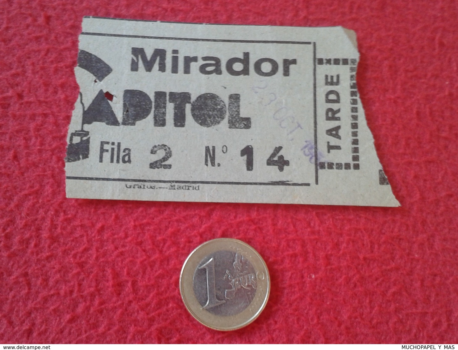 ESPAGNE SPAIN ENTRADA TICKET ENTRY ENTRANCE MIRADOR CAPITOL CINE ? TEATRO ? THEATRE ? MADRID ? TARDE VER FOTO/S. ESPAÑA - Tickets - Entradas
